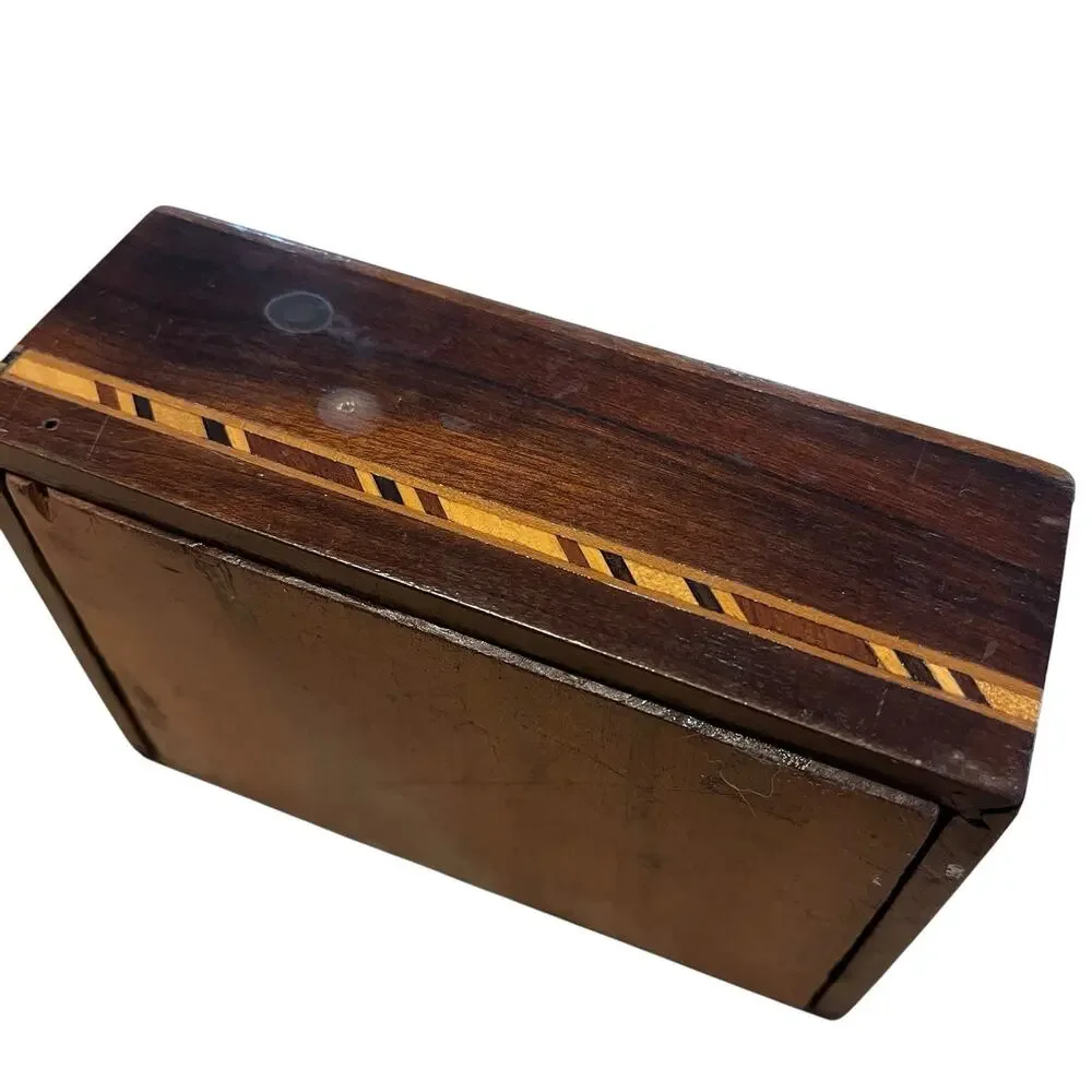 Marquetry Playing Cards Box Two Decks of Cards Aces Rustic Repair Vintage Gamble